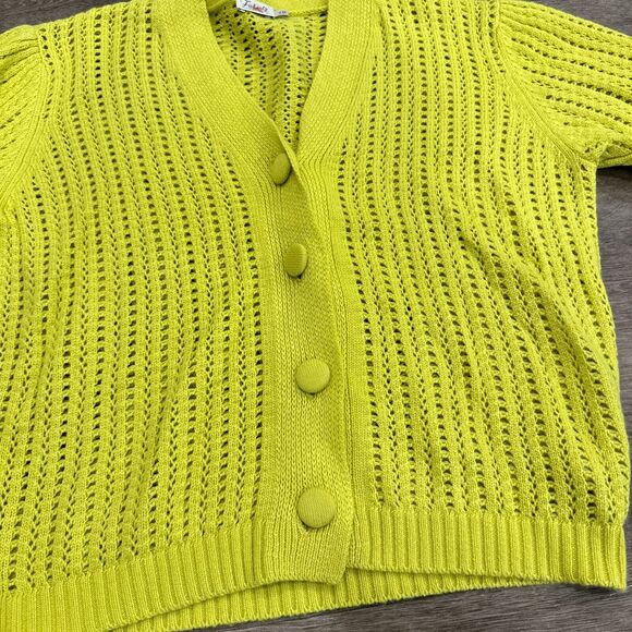 Faherty Women's Size Small Acklin Sweater Cardigan Open Knit Lime Yellow - Picture 2 of 6